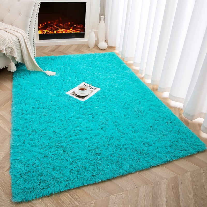 Foxmas Soft Fluffy Area Rugs for Bedroom Kids Room Plush Shaggy Nursery Rug Furry Throw Carpets for Boys Girls, College Dorm Fuzzy Rugs Living Room Home Decorate Rug, 3ft x 5ft, Teal - Image 3